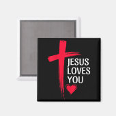 Jesus Loves You Christian Love Cross Heart Design Magneet (Voorkant / Achterkant)