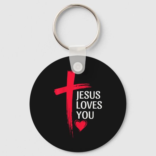 Jesus Loves You Christian Love Cross Heart Design Sleutelhanger (Voorkant)