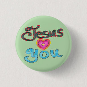 ‘Jesus Loves You’ Citaat Roze Hart Groen Ronde Button 3,2 Cm