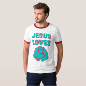 Jesus Loves You Faith Based Quote Mannen Ringer T-shirt (Voorkant volledig)