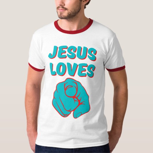 Jesus Loves You Faith Based Quote Mannen Ringer T-shirt (Voorkant)