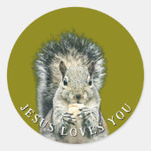 Jesus Loves You Fun Squirrel  Ronde Sticker (Voorkant)