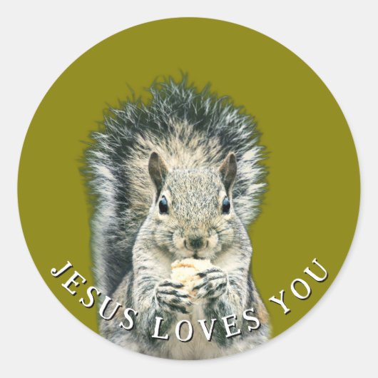 Jesus Loves You Fun Squirrel  Ronde Sticker (Voorkant)