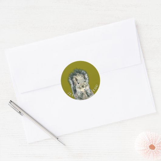 Jesus Loves You Fun Squirrel  Ronde Sticker (Envelop)