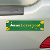 Jesus Loves You Groen Geel Smiley Schattige Bumpersticker (Op auto)
