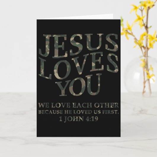 Jesus Loves You Me Camo Christian Youth Men God So Kaart (Gele Bloem)