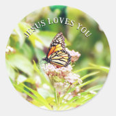 Jesus Loves You Pretty Butterfly Christian Floral Ronde Sticker (Voorkant)