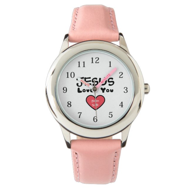 Jesus Loves You Rode Hart Nummers Horloge (Voorkant)