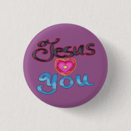 ‘Jesus Loves You’ Roze Hart op Paars Ronde Button 3,2 Cm