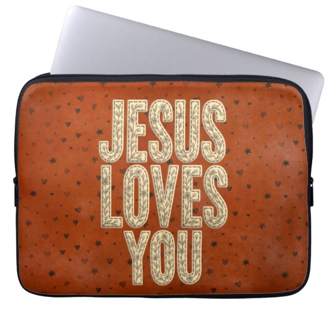 Jesus Loves You Rustic Christian Encouragement Laptop Sleeve (Voorkant)