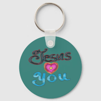 ‘Jesus Loves You’ Turquoise Aangepaste Naam Sleutelhanger