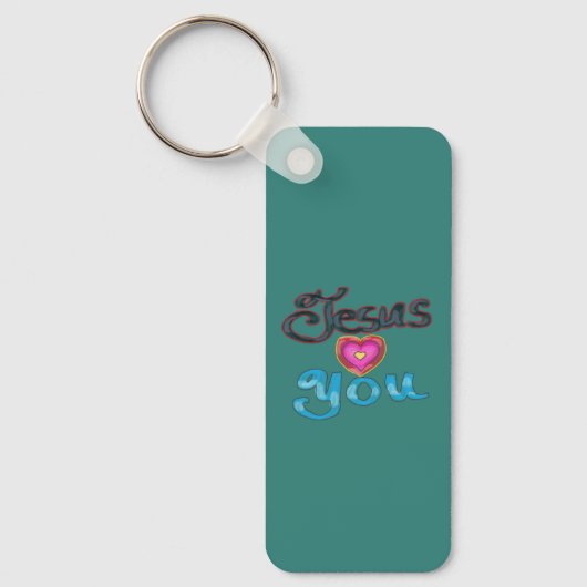 ‘Jesus Loves You’ Turquoise Aangepaste Naam  Sleutelhanger (Voorkant)