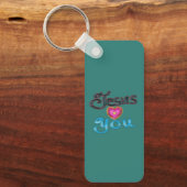 ‘Jesus Loves You’ Turquoise Aangepaste Naam  Sleutelhanger (Voorkant)
