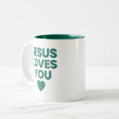 Jesus Loves You Uplifting Christian Gift Tweekleurige Koffiemok (Voorkant links)