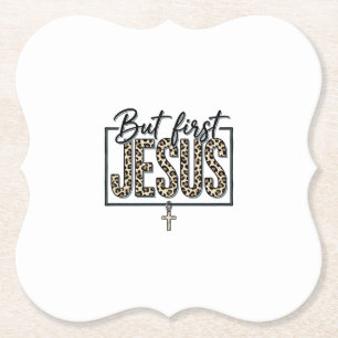 Jesus Luipaardprint Christelijke Vintage Gravure O Kartonnen Onderzetters