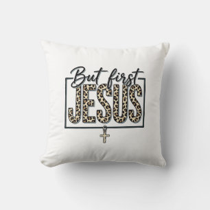 Jesus Luipaardprint Christelijke Vintage Gravure O Kussen