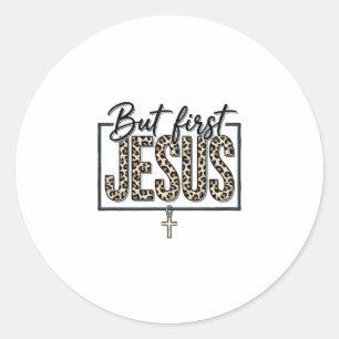 Jesus Luipaardprint Christelijke Vintage Gravure O Ronde Sticker