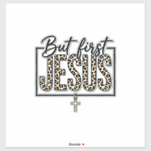 Jesus Luipaardprint Christelijke Vintage Gravure O Sticker