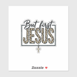 Jesus Luipaardprint Christelijke Vintage Gravure O Sticker