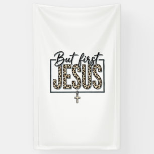 Jesus Luipaardprint Christelijke Vintage Gravure S Spandoek