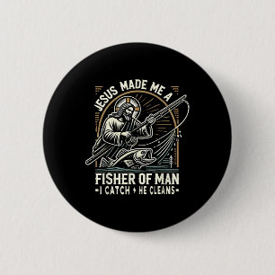 Jesus maakte mij een visser van mensen T-shirt Vis Ronde Button 5,7 Cm