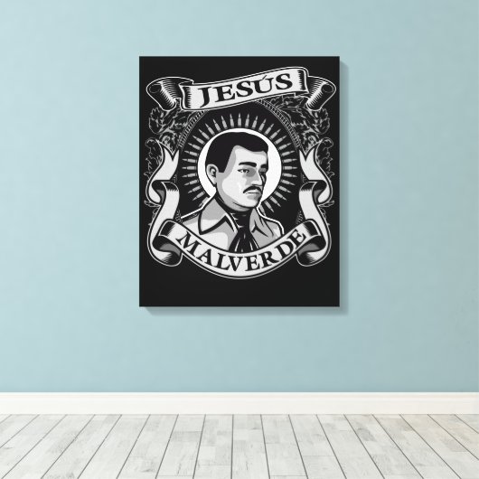 Jesus Malverde Gift Mexican Hero Jesus Malverde Canvas Afdruk (Insitu (Houten vloer))