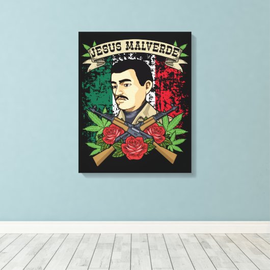 Jesus Malverde Gift Women & Mannen Jesus Malverde Canvas Afdruk (Insitu (Houten vloer))