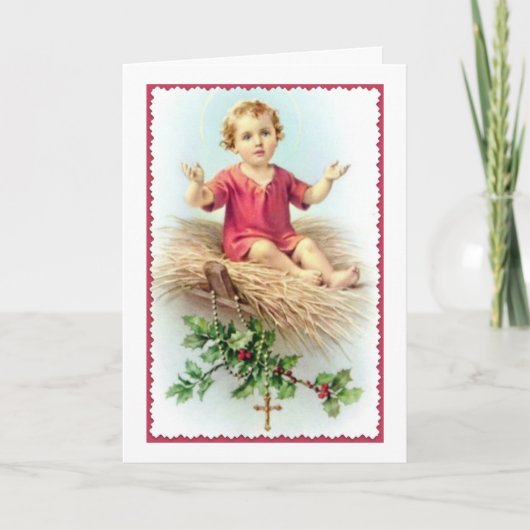 Jesus Manager Christ Child Rozenkrans Holly Berry  Feestdagen Kaart (Voorkant)