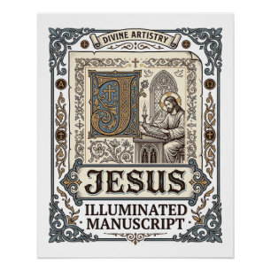 Jesus Manuscript Jezus Christelijk Geloof Vintage Perfect Poster