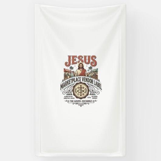 Jesus Marktplaats Verkoper Label Jesus Marktplaats Spandoek (Verticaal)