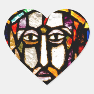 JESUS MET DE KROON VAN DORNS-GLAS IN LOOD HART STICKER