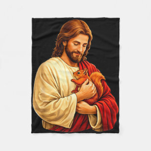 Jesus met eekhoorn christelijk fleece deken