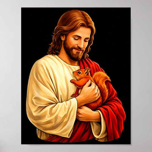 Jesus met eekhoorn christelijk poster (Voorkant)