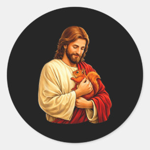 Jesus met eekhoorn christelijk ronde sticker