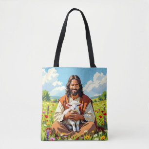 Jesus met een lam Religieus christelijk Tote Bag