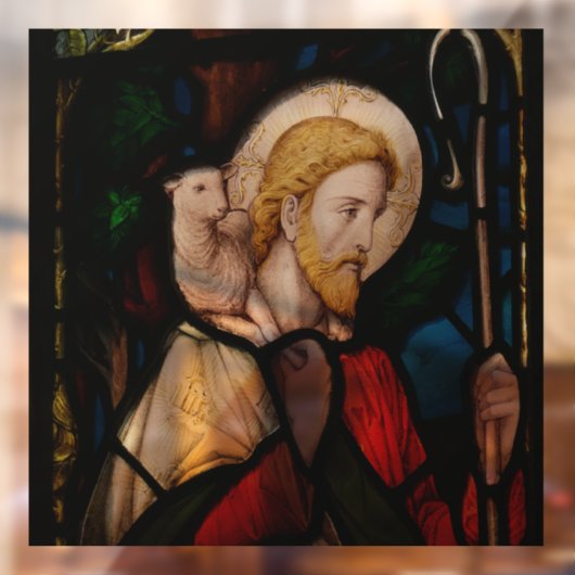 JESUS met Lamb GLAS IN LOOD WINDOW CLING Raamsticker (Vel 2)