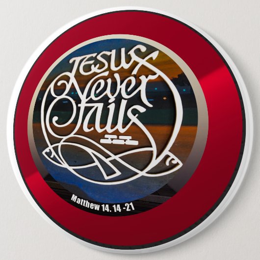 JESUS mislukt nooit rond Ronde Button 6,0 Cm (Voorkant)