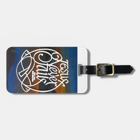 "JESUS mislukt nooit. Wees blij" Bagagelabel (Voorkant horizontaal)