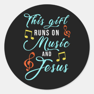 Jesus & Muziek Christelijk Muzikaal Thema Meisje Ronde Sticker
