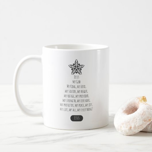 Jesus my Everything Christmas Tree Typografie Koffiemok (Met donut)