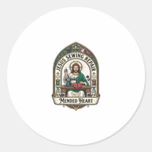 Jesus Naai Herstel Hersteld Hart Jesus Naai Herste Ronde Sticker