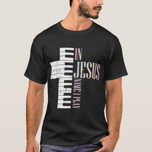 Jesus Name I Play Piano Christelijk Pianist Mannen T-shirt (Voorkant)
