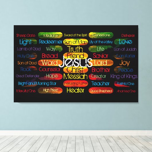 Jesus Names and Attributes Canvas Afdruk (Insitu (Houten vloer))