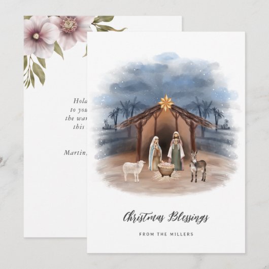 Jesus Natitivity St. Joseph Virgin Mary Christelij Feestdagenkaart (Voorkant / Achterkant)
