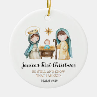 Jesus Nativity Scene Bible Verse First Christmas Keramisch Ornament