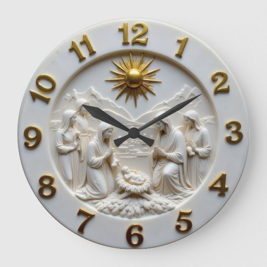 Jesus Nativity Scene Marble Grote Klok (Voorkant)