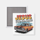 Jesus neemt het stuur Vintage Muscle Car Magneet (Voorkant / Achterkant)