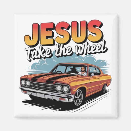 Jesus neemt het stuur Vintage Muscle Car Magneet (Voorkant)