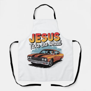 Jesus neemt het stuur Vintage Muscle Car Schort