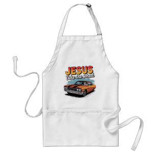 Jesus neemt het stuur Vintage Muscle Car Standaard Schort